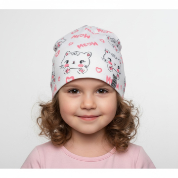 Jarní čepice s motivem kočky  5-10 let