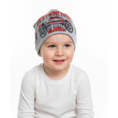 Chlapecká jarní čepice auto 4-7 let sv.šedá