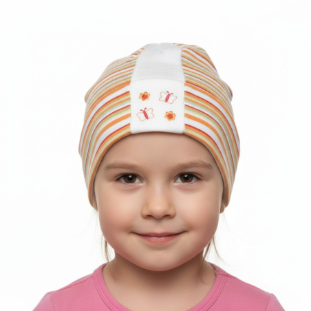 Dívčí jarní čepice proužek motýlek  vel.50 - 52