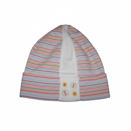 Dívčí jarní čepice proužek motýlek  vel.50 - 52