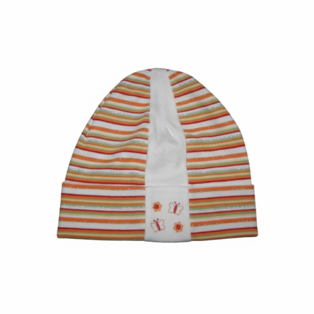 Dívčí jarní čepice proužek motýlek  vel.50 - 52