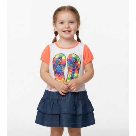 Dívčí módní šaty s nášivkou botiček a džínovými volány