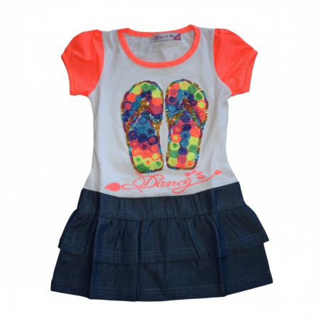 Dívčí módní šaty s nášivkou botiček a džínovými volány