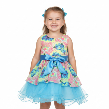 Dívčí květované šaty se saténovou mašlí