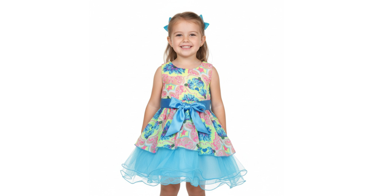 Dívčí květované šaty se saténovou mašlí