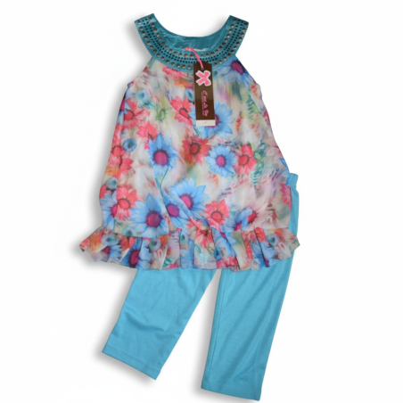 Letní květovaná tunika s legínami – stylový dívčí komplet