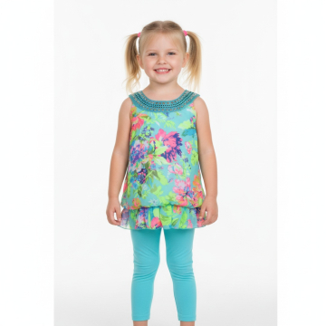 Letní květovaná tunika s legínami – stylový dívčí komplet