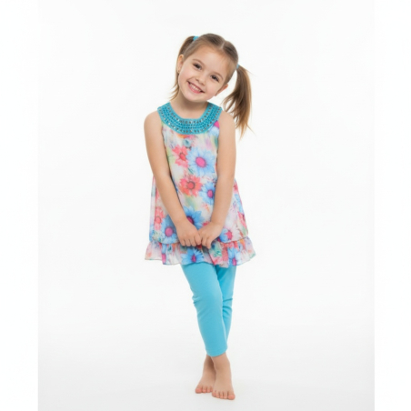 Letní květovaná tunika s legínami – stylový dívčí komplet