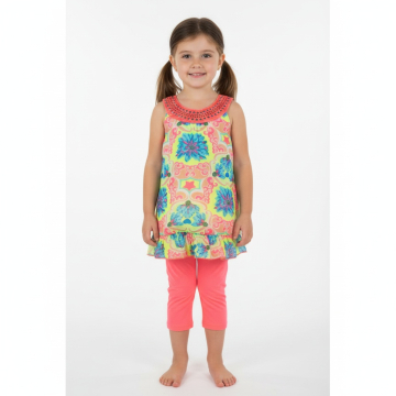 Letní květovaná tunika s legínami – stylový dívčí komplet