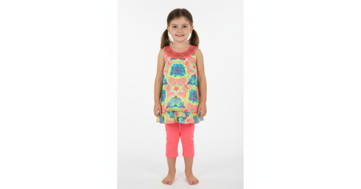 Letní květovaná tunika s legínami – stylový dívčí komplet