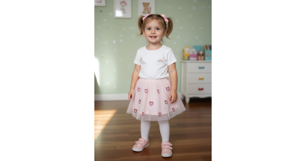 Dívčí letní sukýnka TUTU s flitrovými kočičkami – lehká a stylová