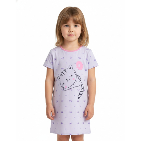 Dívčí noční košilka s kočičkou | 100% bavlna | Pohodlí pro sladké sny