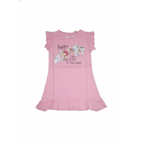Dívčí bavlněná noční košilka s rybičkou a volánky