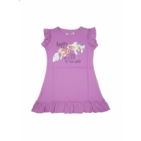 Dívčí bavlněná noční košilka s rybičkou a volánky