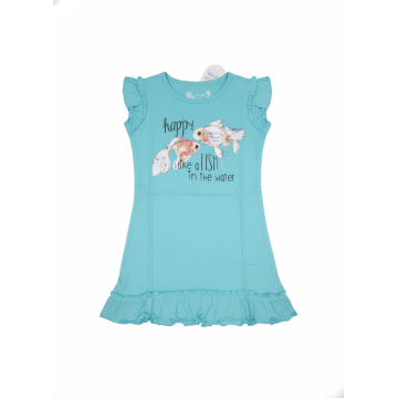 Dívčí bavlněná noční košilka s rybičkou a volánky