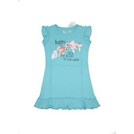 Dívčí bavlněná noční košilka s rybičkou a volánky