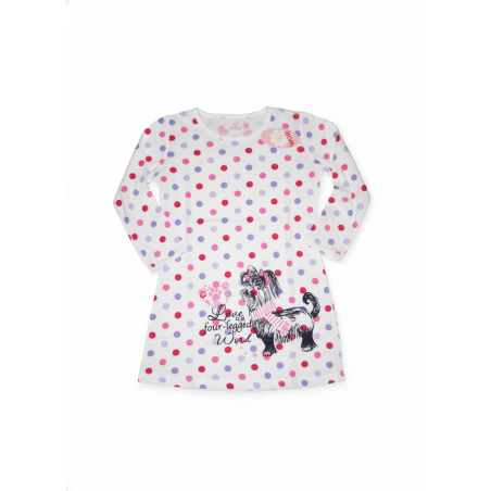 Dívčí bavlněná noční košilka s pejskem a puntíky - 100% bavlna