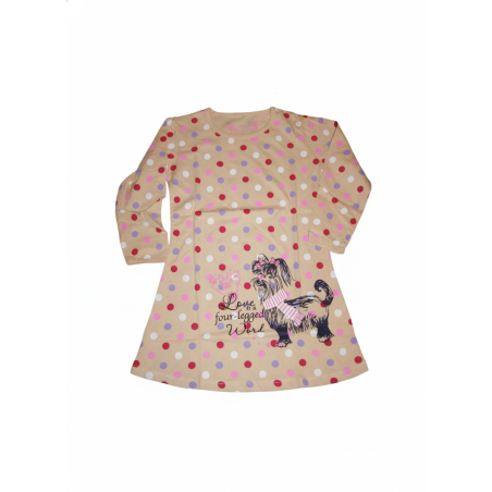 Dívčí bavlněná noční košilka s pejskem a puntíky - 100% bavlna