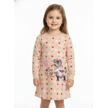 Dívčí bavlněná noční košilka s pejskem a puntíky - 100% bavlna