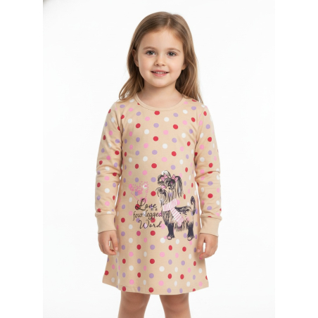 Dívčí bavlněná noční košilka s pejskem a puntíky - 100% bavlna