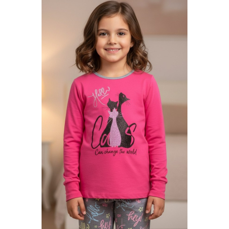 Dívčí pyžamo s kočičkami | Třpytivý motiv | 100% bavlna