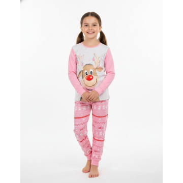 Dívčí vánoční pyžamo Kugo se sobem - 100% bavlny vyšší gramáže