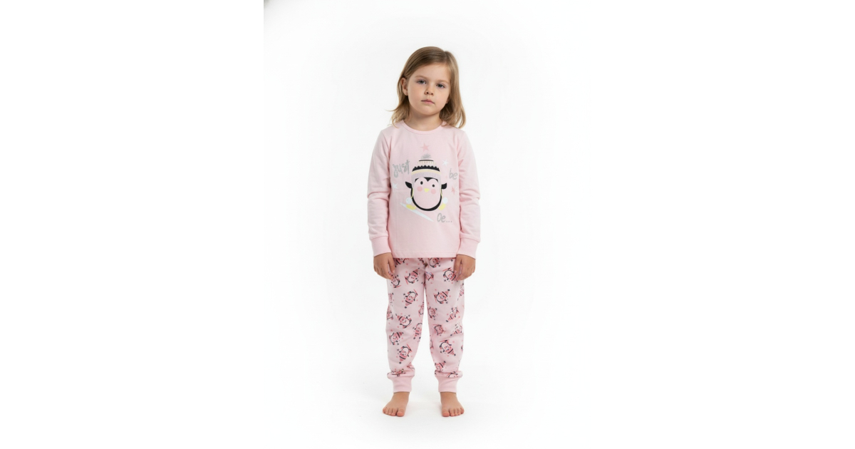 Dívčí pyžamo Kugo s tučňákem | Bavlněné, s třpytkami