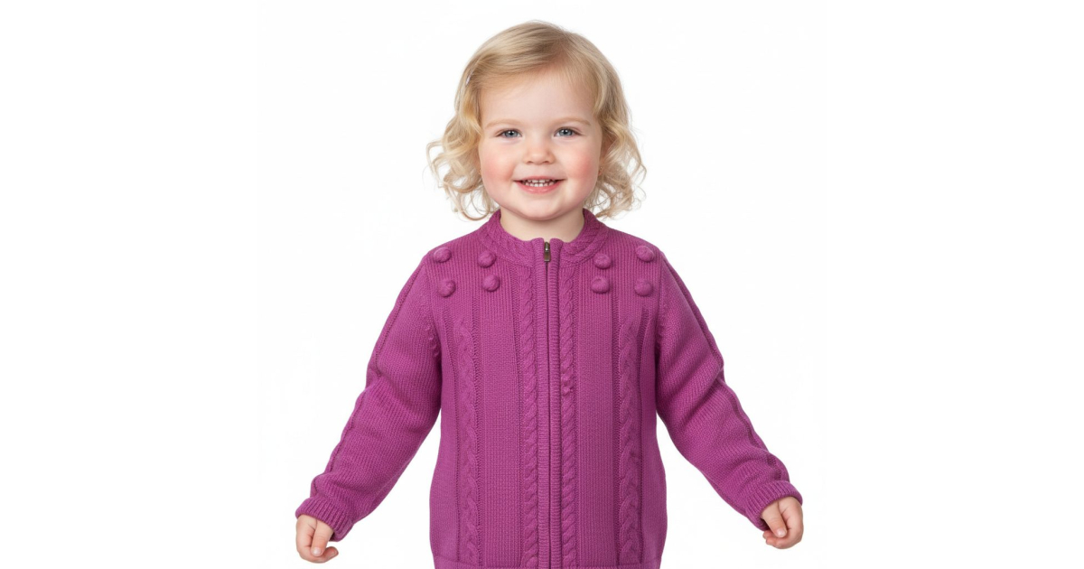 Dívčí pletený svetr z akrylu – jemný, se zipem a stojáčkem