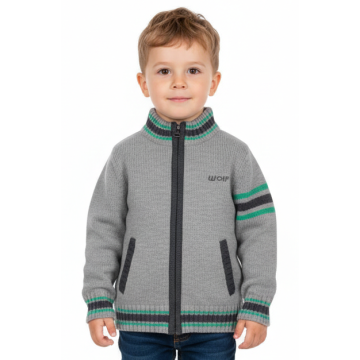 Teplý chlapecký pletený svetr se zipem Wolf