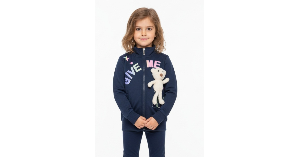 🧸 Dívčí tepláková mikina s potiskem + plyšový medvídek