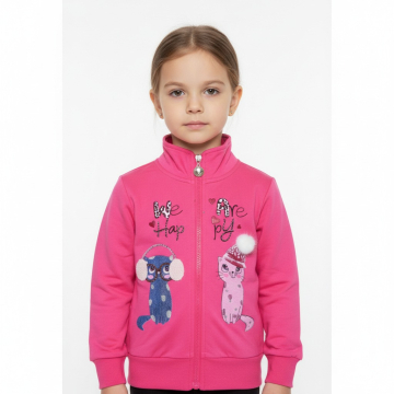 Dívčí tepláková mikina s kočkami | Měkká bavlna & třpytky