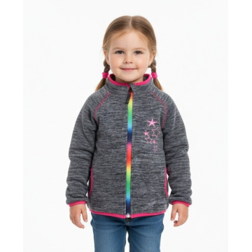 Dívčí fleecová mikina s duhovým zipem | Hřejivá s hvězdičkami