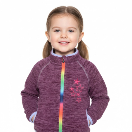 Dívčí fleecová mikina s duhovým zipem | Hřejivá s hvězdičkami