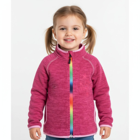 Dívčí fleecová mikina s duhovým zipem | Hřejivá s hvězdičkami