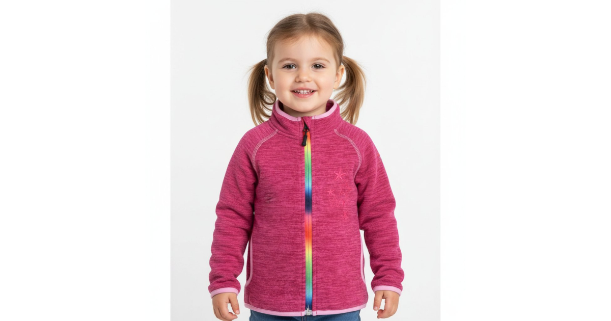 Dívčí fleecová mikina s duhovým zipem | Hřejivá s hvězdičkami