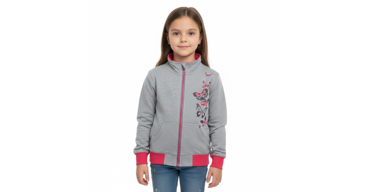 Dívčí tepláková mikina s motýlky | 100% bavlna, zip