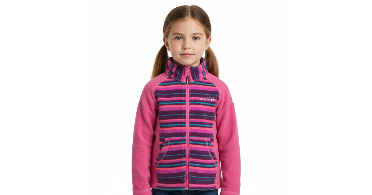 Dívčí mikina Wolf – proužek | Zip, stojáček, logo