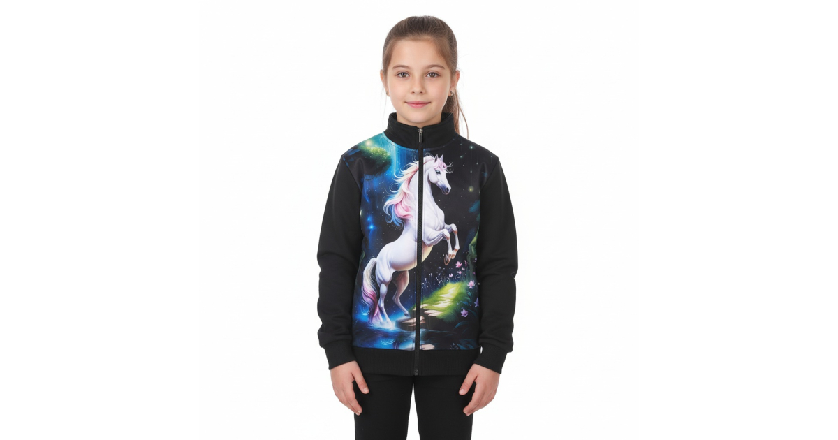 Zateplená mikina pro holčičky s motivem koníčka