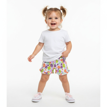 Dívčí kytičkové kraťasy | 100% bavlna | Šortky s kanýrkem