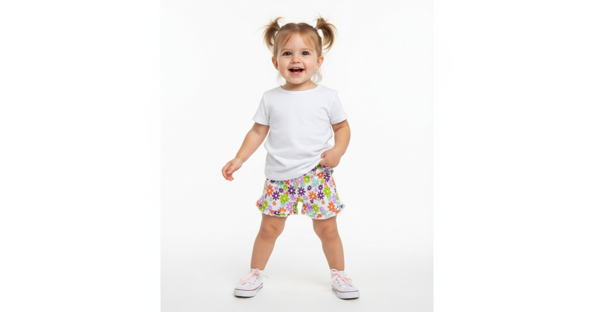 Dívčí kytičkové kraťasy | 100% bavlna | Šortky s kanýrkem