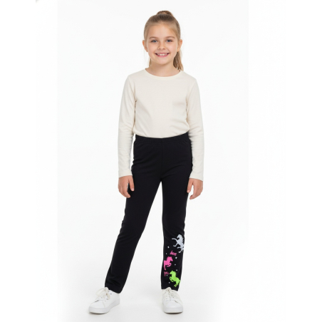 Dívčí zateplené zimní legíny s kožíškem a koníkem