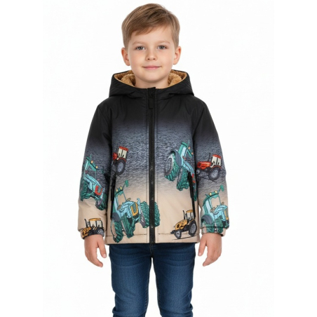 Chlapecká zimní bunda s kožíškem – motiv Traktory | Teplá