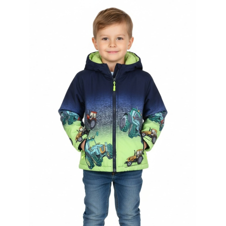 Chlapecká zimní bunda s kožíškem – motiv Traktory | Teplá