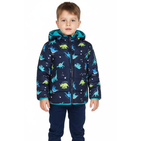 Chlapecká zimní prošívaná bunda | Teplá a pohodlná motiv dinosaurus