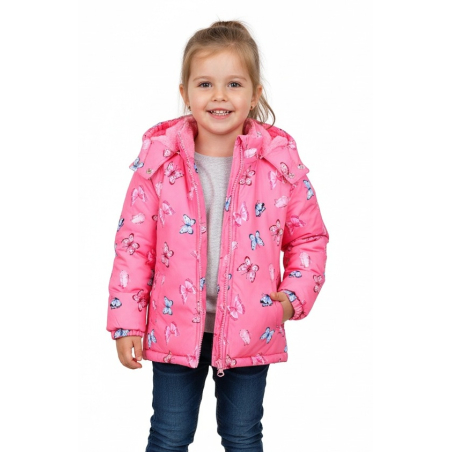 Dívčí zimní bunda s kožíškem a motýlky | Zateplená fleece