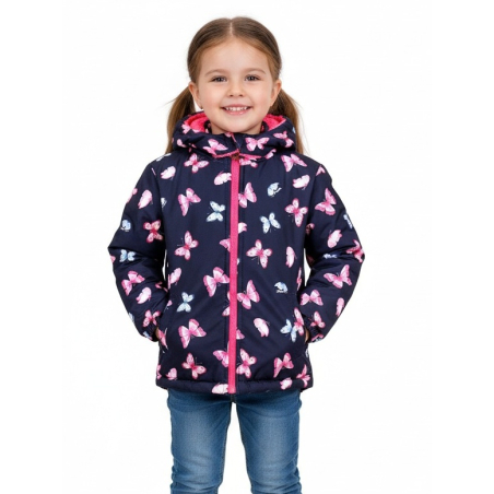 Dívčí zimní bunda s kožíškem a motýlky | Zateplená fleece