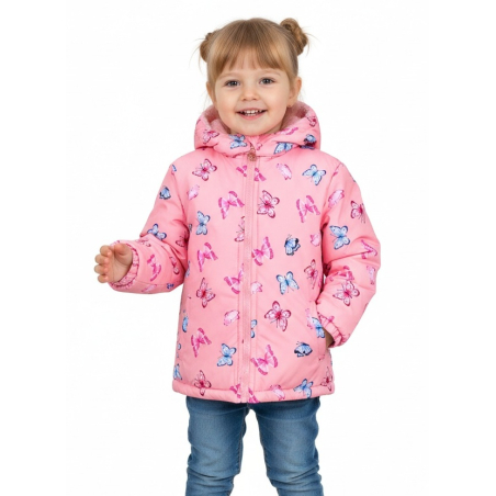 Dívčí zimní bunda s kožíškem a motýlky | Zateplená fleece