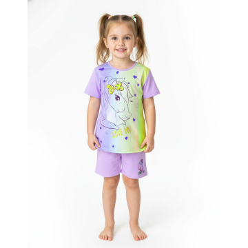 Dívčí letní pyžamo s jednorožcem - krátký rukáv + kraťasy