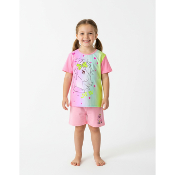 Dívčí letní pyžamo s jednorožcem - krátký rukáv + kraťasy