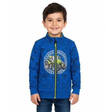 Chlapecká mikina s traktorem | Bavlněná, zip, komiksový vzor